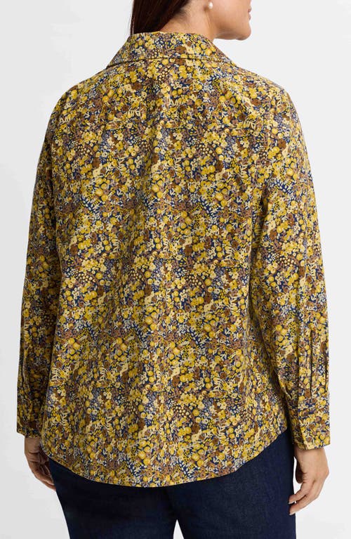 Foxcroft Mary Ditsy Floral Cotton Corduroy Button-up Shirt In Yellow
