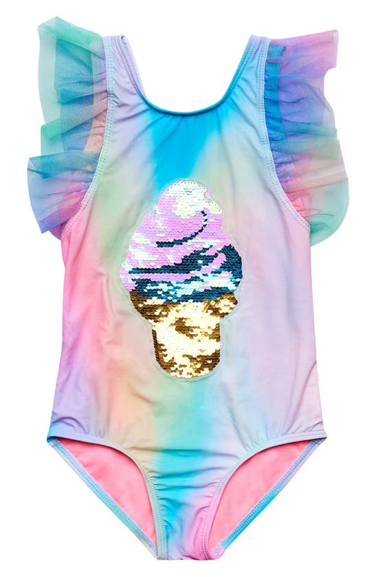 Shop Beach Lingo Kids' Sequin Tulle Sleeve One-piece Swimsuit In Rainbow