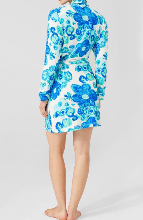 Shop Alivia Joey Print Robe In Floral Pond Blue