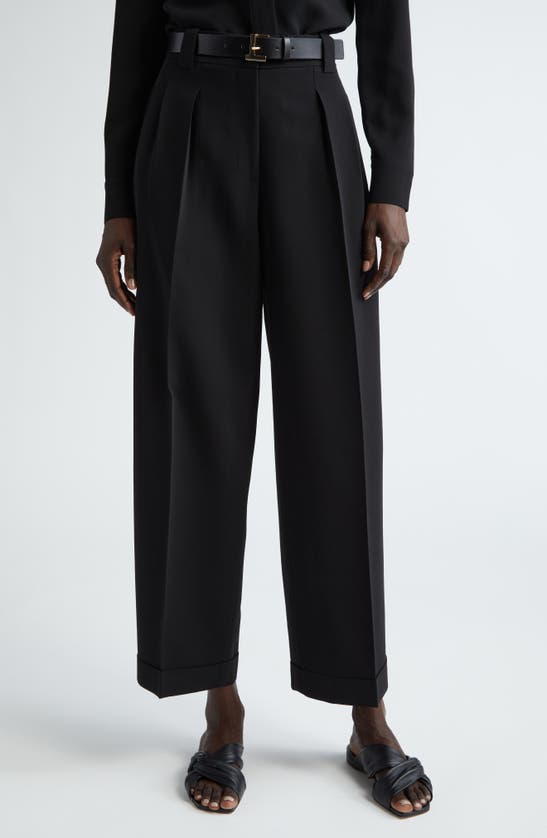 Shop Lafayette 148 Wyatt Pleated Finesse Crepe Barrel Leg Pants In Black