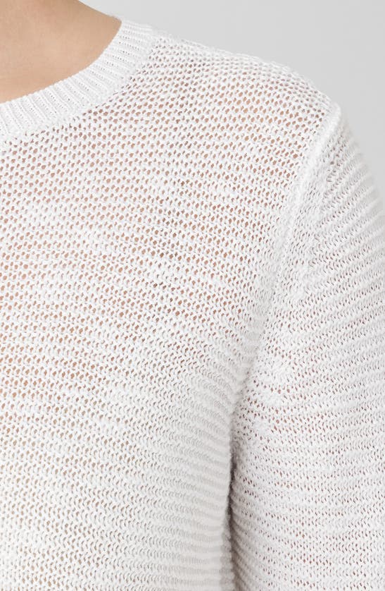 Eileen Fisher Slubby Crewneck Linen-cotton Pullover In White