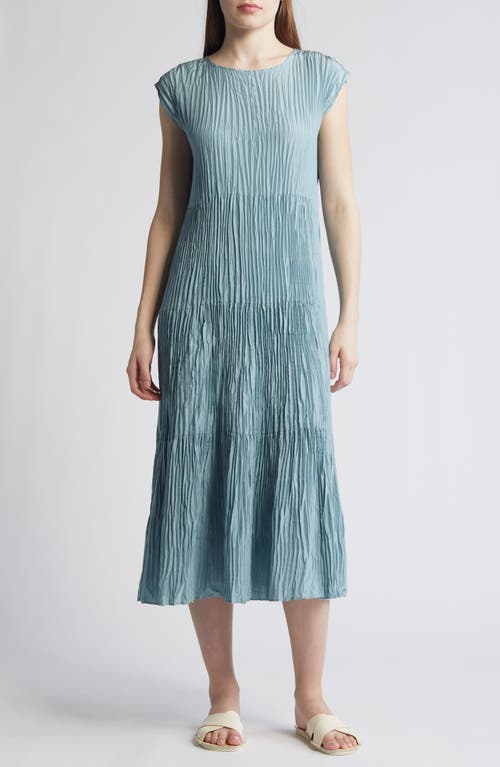 Pleated Tiered Silk Midi Dress in Seafoam