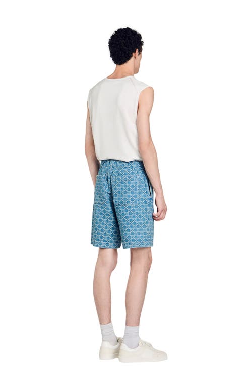 Shop Sandro Square Cross Denim Bermuda Shorts In Sky Blue