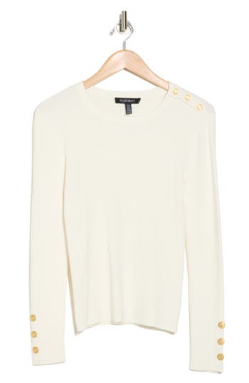 Ellen Tracy Stripe Ribbed Sweater In Marshmallow