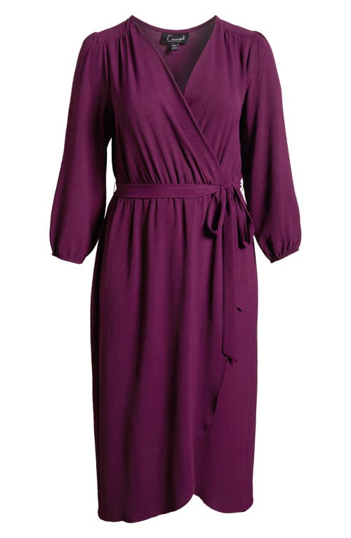 Connected Apparel Tie Waist Long Sleeve Wrap Dress In Plum