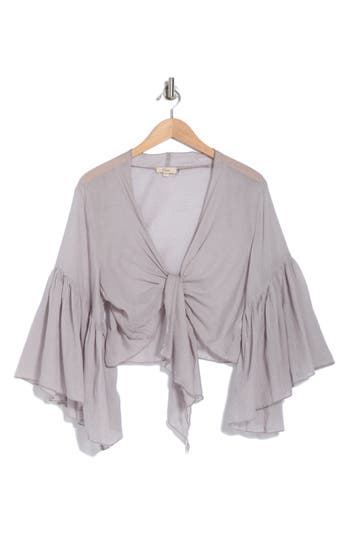 Elan Three-quarter Sleeve Tie Top In Grey