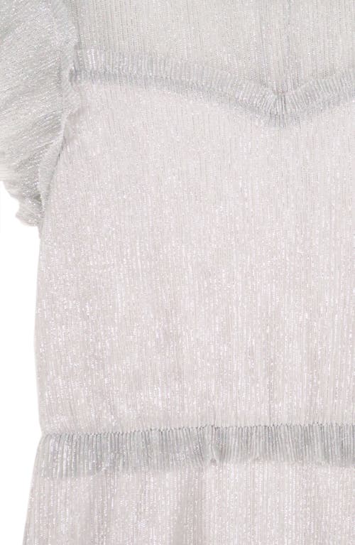 Shop Zunie Kids' Metallic Ruffle Plissé Tiered Party Dress In Silver