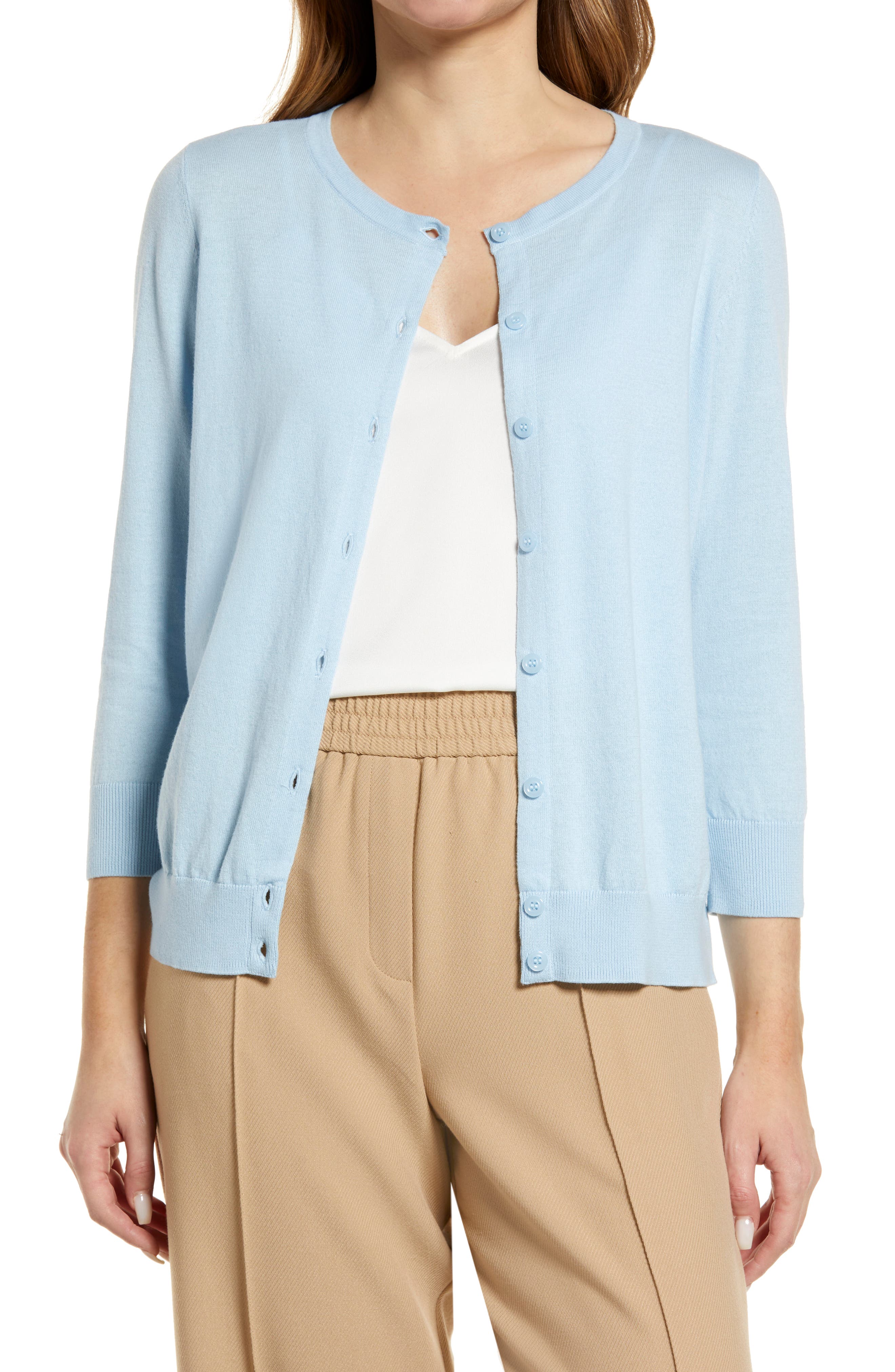 light blue cardigan