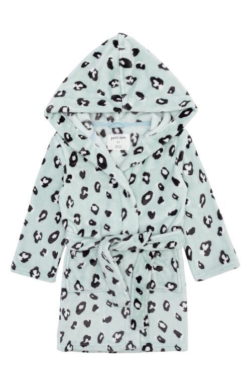 Petit Lem Kids' Animal Print Fitted Hooded Robe in Turquoise