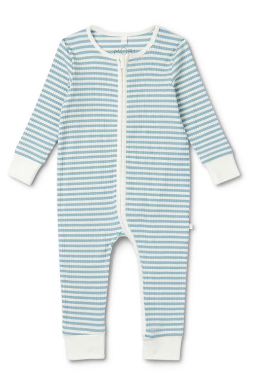 Shop Mori Stripe Rib One-piece Romper In Sea Stripe