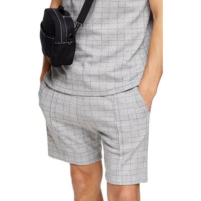 Topman Skinny Fit Glen Plaid Drawstring Shorts, Grey