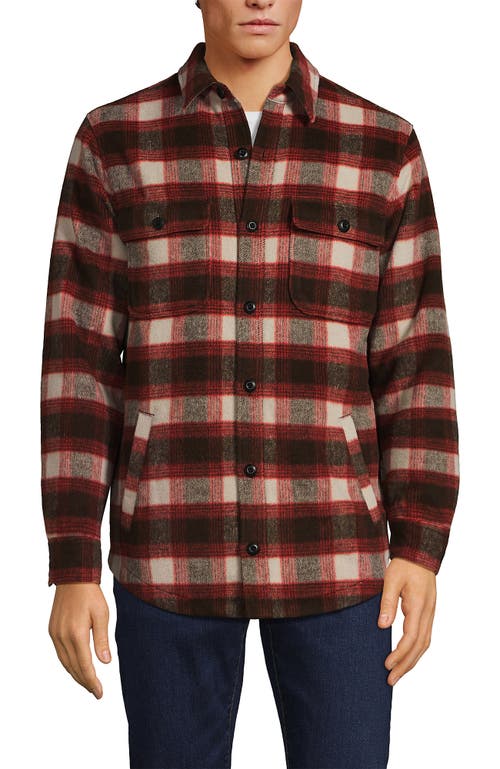 Shop Lands' End Super Brushed Shirt Jacket In Rich Coffee/dark Orange Plaid