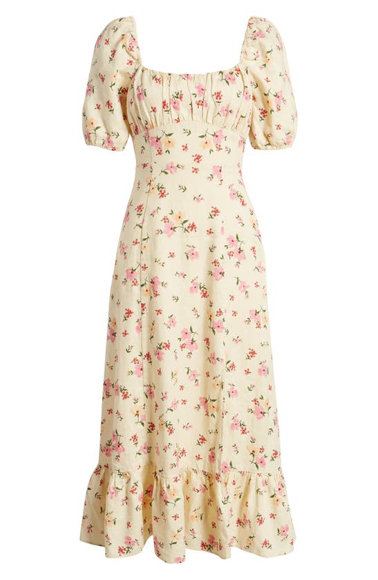 Shop & Other Stories Floral Puff Sleeve Linen Midi Dress In Adler Aop