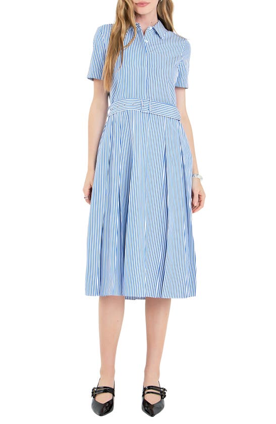 Shop English Factory Stripe Belted Shirtdress In Blue