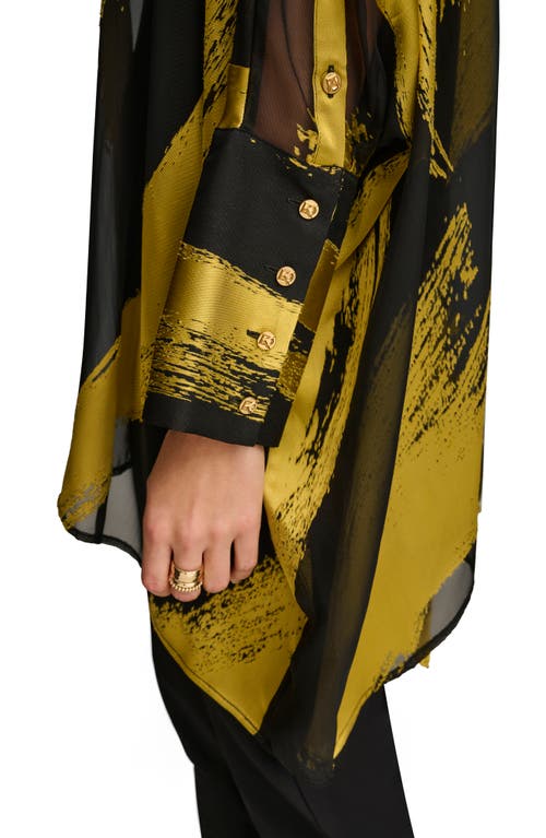 Shop Donna Karan New York Point Collar Long Sleeve Tunic In Black/gold