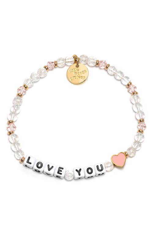 Little Words Project Love You Heart Beaded Stretch Bracelet in Clear at Nordstrom, Size Medium
