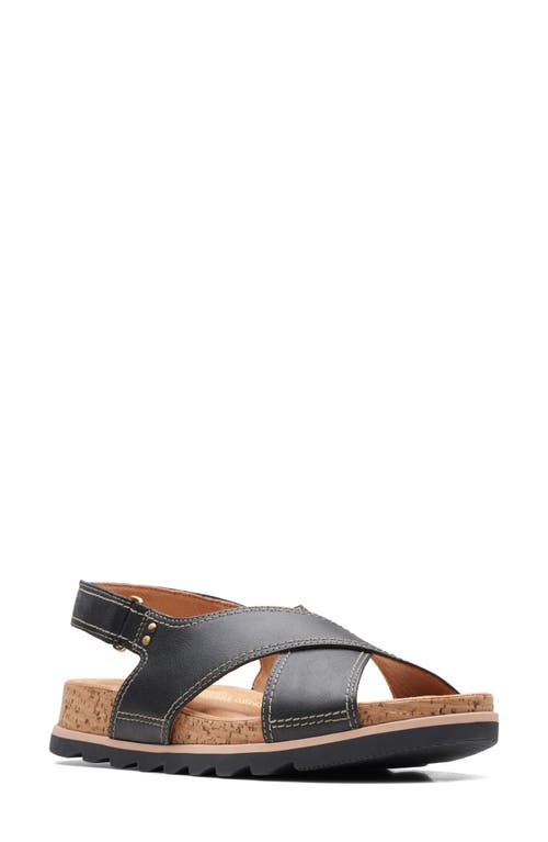 Clarks(r) Yacht Cross Leather Sandal in Black Leather