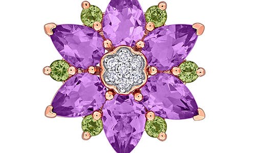 Delmar Amethyst Peridot & Diamond Floral Pendant Necklace In Multicolor