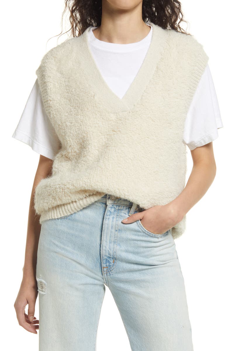 VERO MODA Loopi Fuzzy Sweater Vest, Main, color, BIRCH