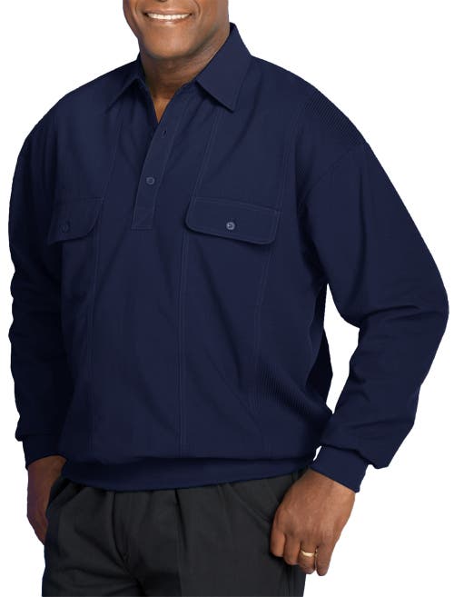 Harbor Bay By Dxl Long-sleeve Mesh Panel Banded-hem Shirt In Navy
