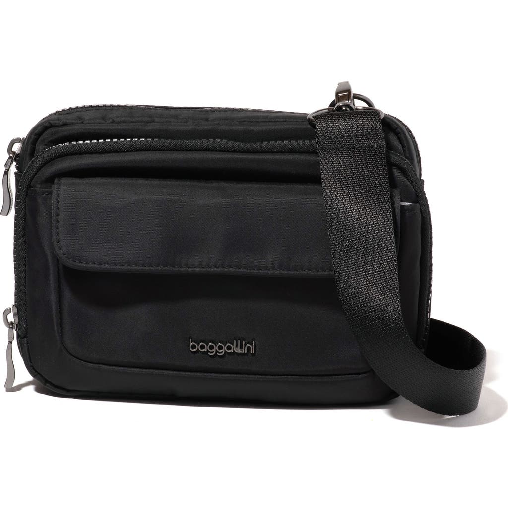 Baggallini Modern Double Zip Crossbody Bag In Black Twill