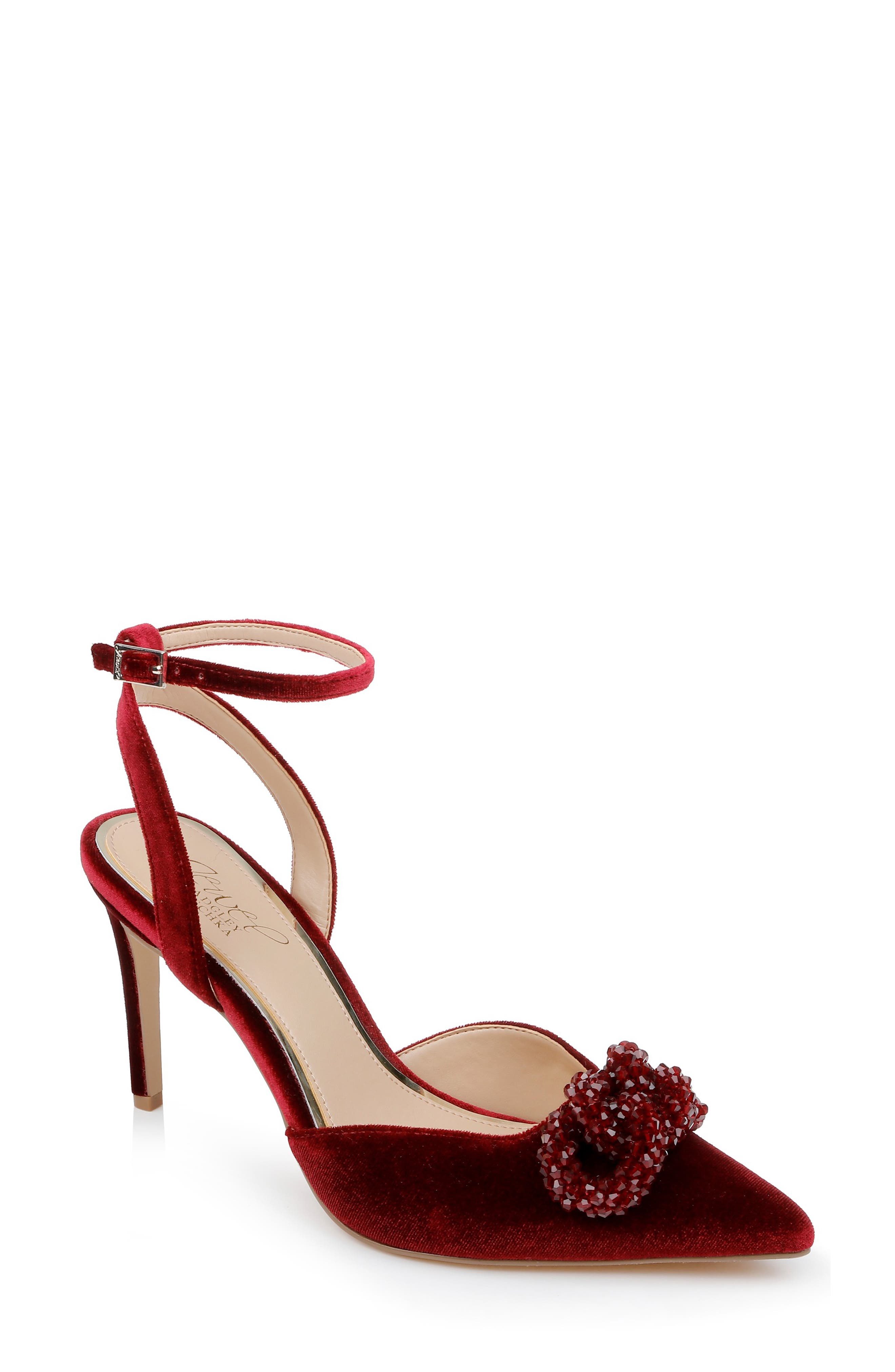 Jewel Badgley Mischka Tailynn Pointed Toe Velvet Pump in Bordo Velvet 