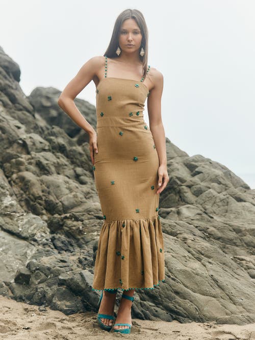 Shop Eddy Desirae Midi Dress In Light Fawn With Emeralds