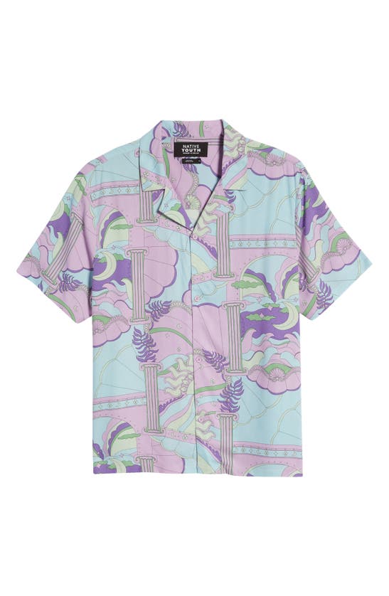 Shop Native Youth Print Short Sleeve Button-up Camp Shirt In Purple