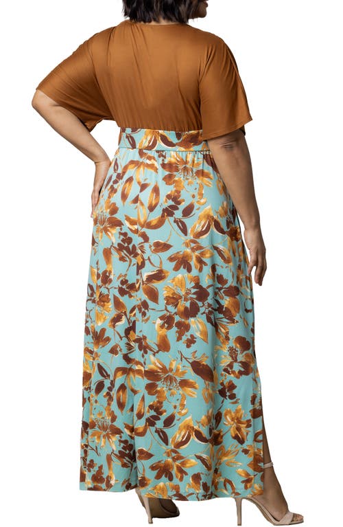 Shop Kiyonna Naomi Stretch Jersey Maxi Dress In Golden Oasis