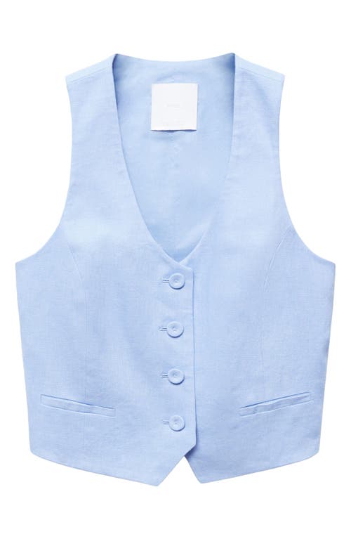 Shop Mango Linen Suit Vest In Sky Blue