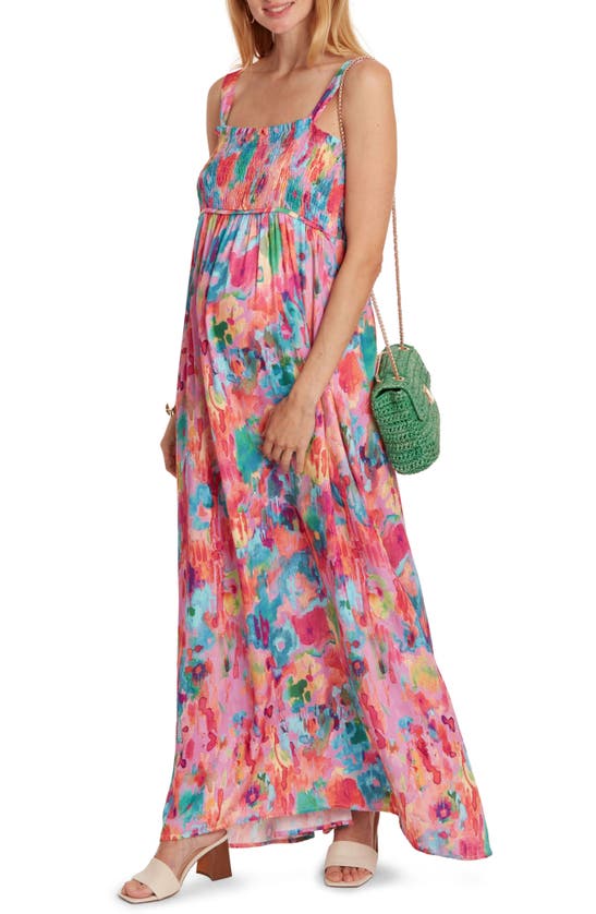 Shop Cache Coeur Kahlo Maternity/nursing Maxi Dress In Pink Multi