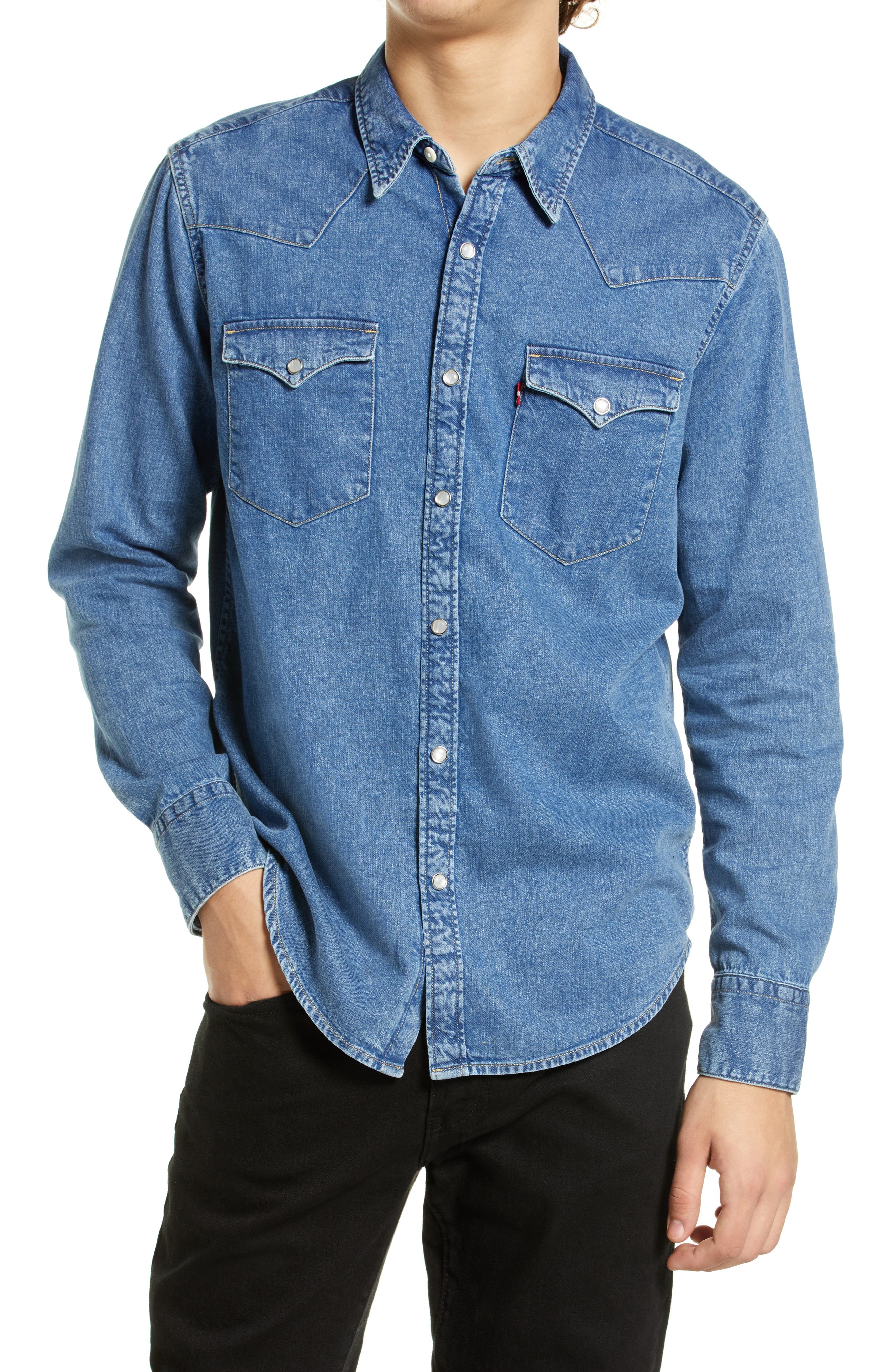 mens levi denim shirt long sleeve