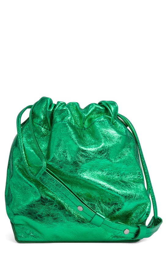 By Far Leather Metallic Bucket Bag - Green Bucket Bags, Handbags -  WBYFA26062