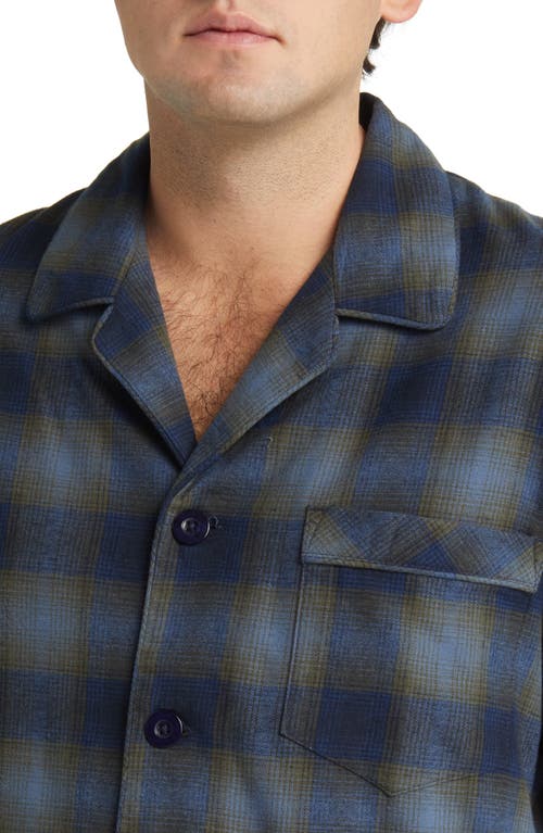 Majestic International Gradient Check Flannel Pajamas In Olive/navy