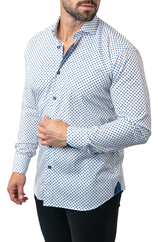 Maceoo Einstein Dot Print Contemporary Fit Button-up Shirt In White