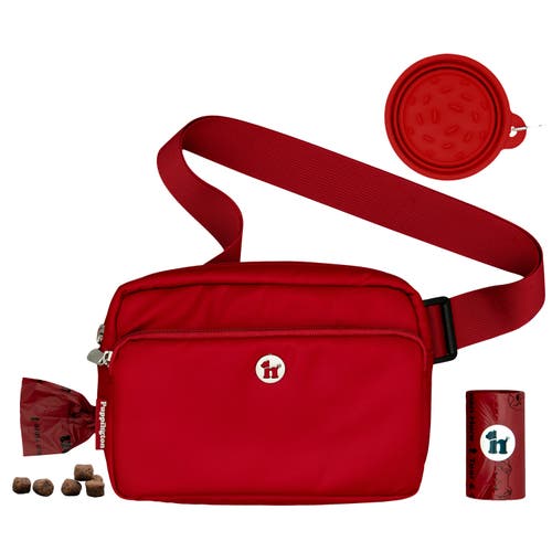 Puppington 3-in-1 Dog Walking Bag With Poop Bags Plus Travel Bowl In Ruby Red