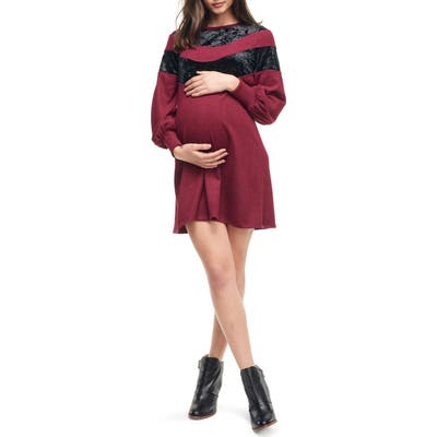 Maternal America Velvet Stripe Maternity Sweater Dress