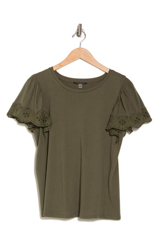 T Tahari Eyelet Flutter Sleeve Top In Green