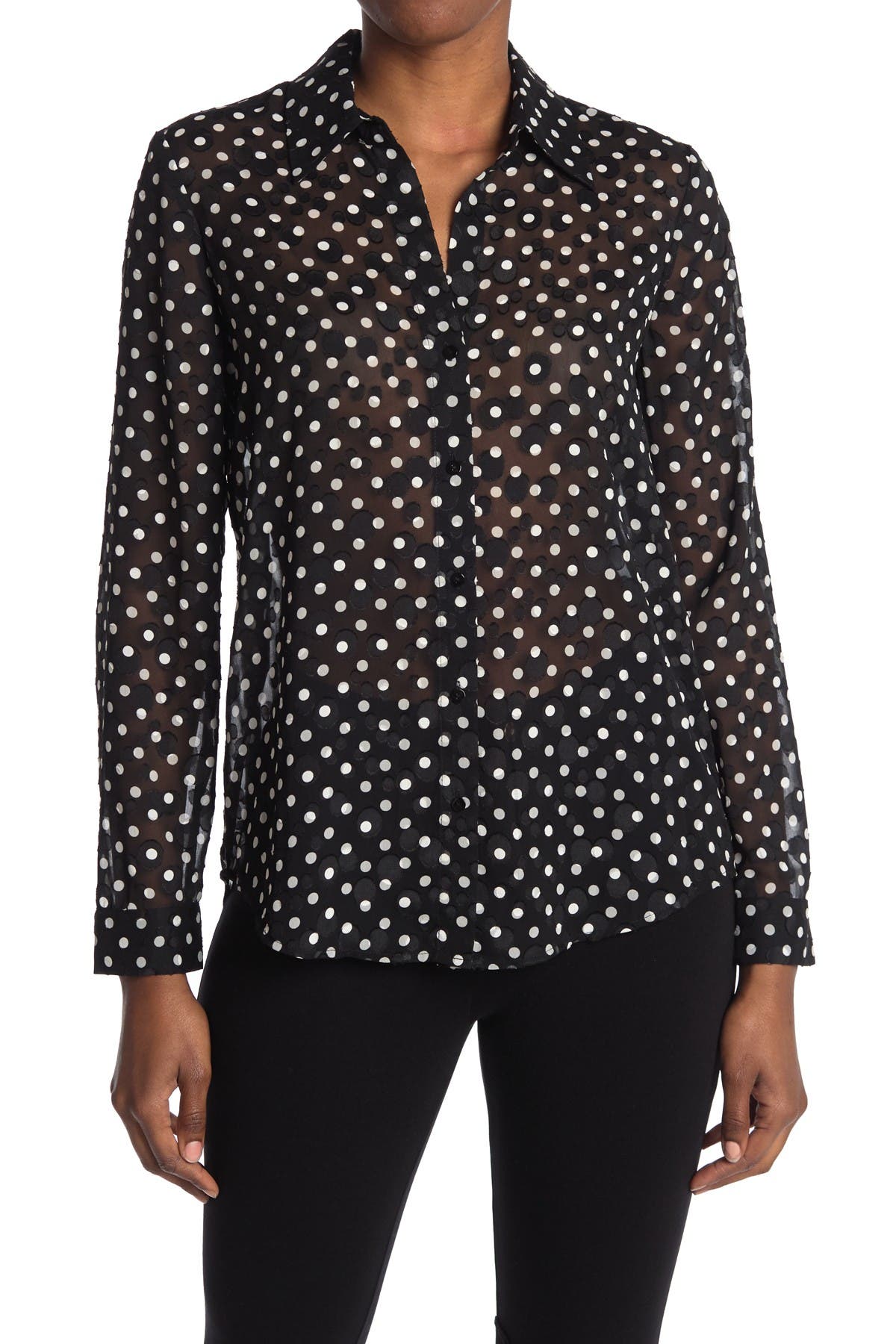 L'Agence Sheer Polka-dot Shirt in Black