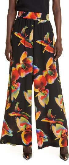 Alexander McQueen Floral Silk Wide Leg Pants | Nordstrom