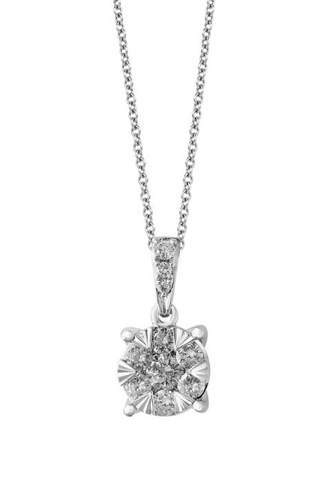 14K White Gold Pavé Diamond Round Pendant Necklace - 0.46ct.