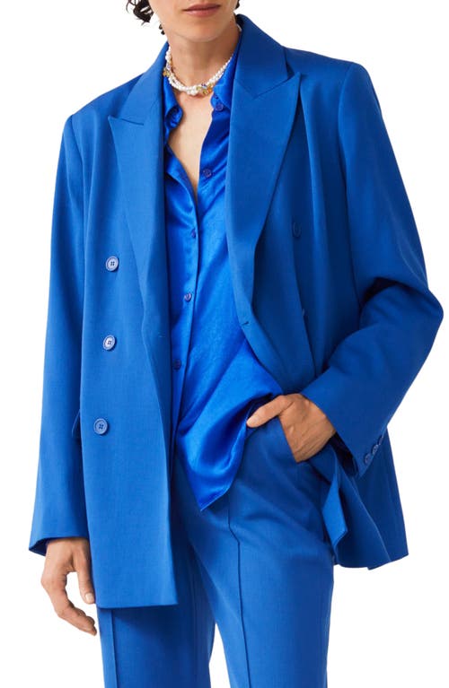 & Other Stories Double Breasted Wool Blend Blazer in Cobalt Blue