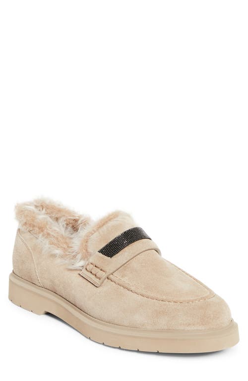 Brunello Cucinelli Monili Genuine Shearling Lined Loafer In Ice