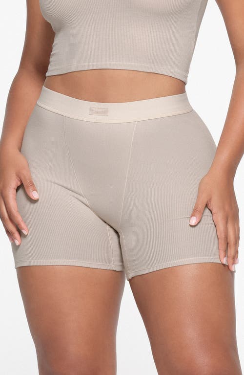 Skims Womens Bone High-rise Ribbed Stretch-cotton Boxers In Stone