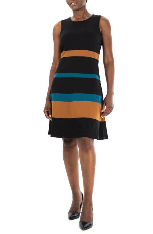 Shop Nina Leonard Sleeveless Jewel Neck Colorblock Dress In Black/cognac/deep Dive