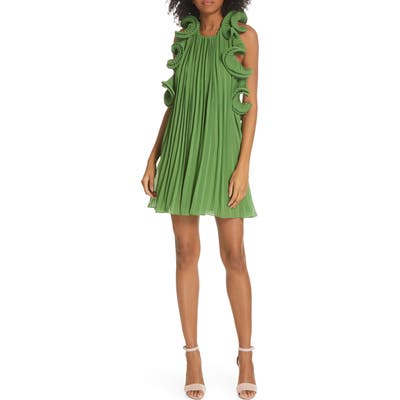 Amur Mimi Pleated Ruffle Dress, Green