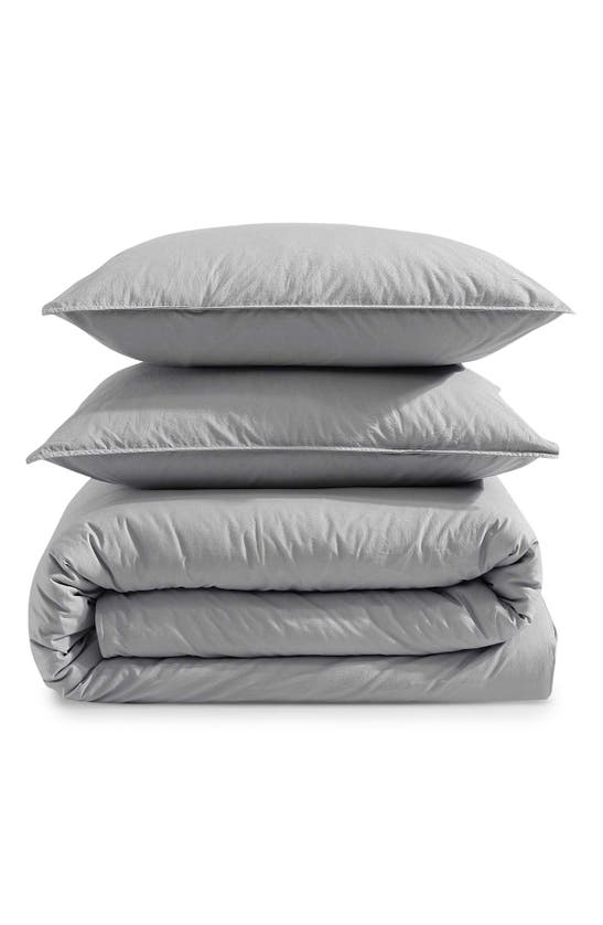 Calvin Klein Washed Percale Duvet & Shams Set In Light Grey