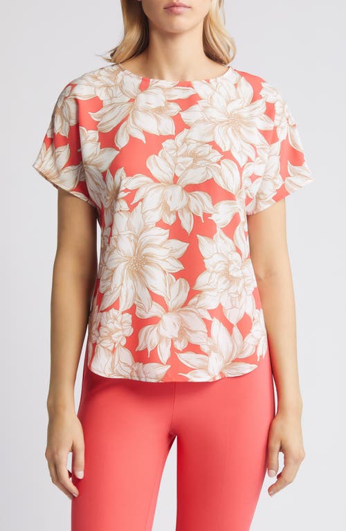 Floral Print Short Sleeve Top in Rd Pear/Brt Wht Mlt