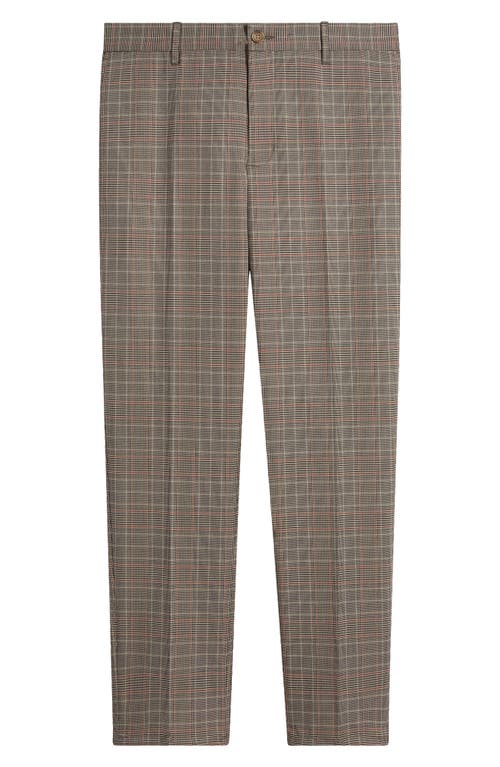 Open Edit Glen Plaid Flat Front Pants In Tan- Black Glen Plaid