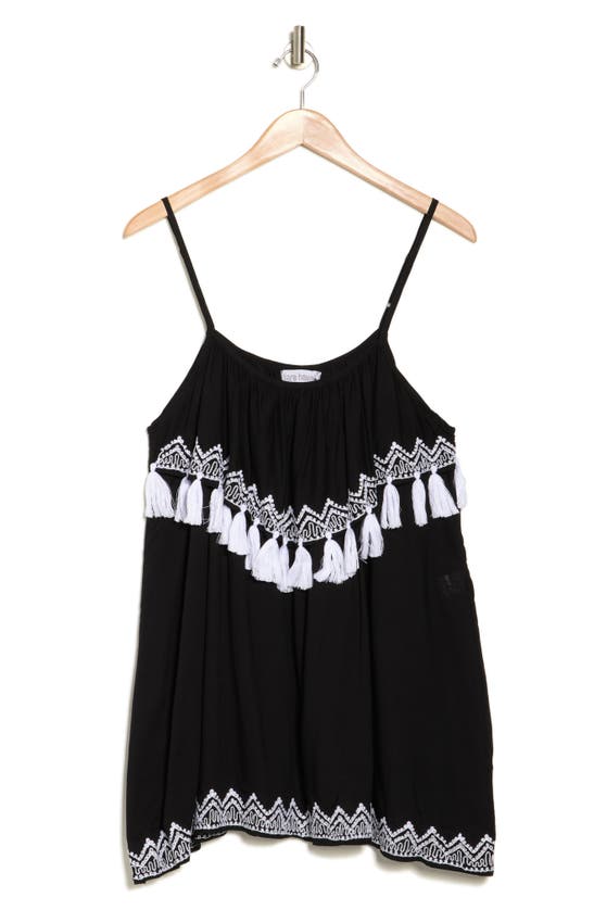 Tiare Hawaii Holter Tassel Embroidered Minidress In Black White